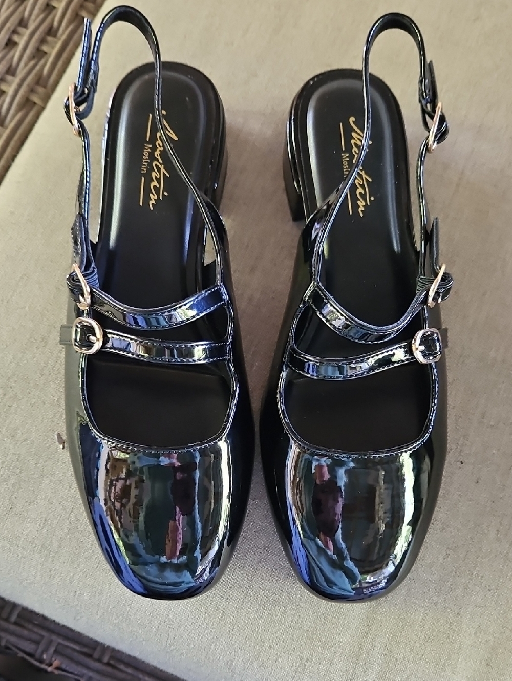 Mostrin Black Patent Slingback Mary Jane Mules 37.5
